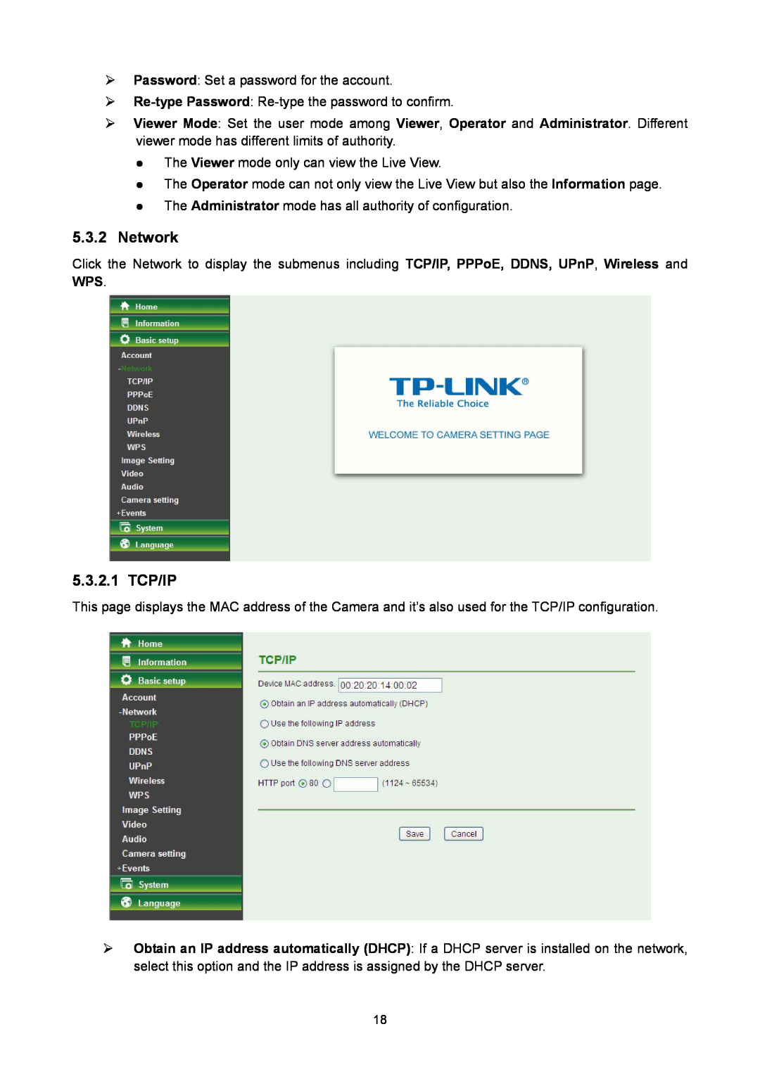 TP-Link TL-SC2020N manual 5.3.2Network, 5.3.2.1 TCP/IP 