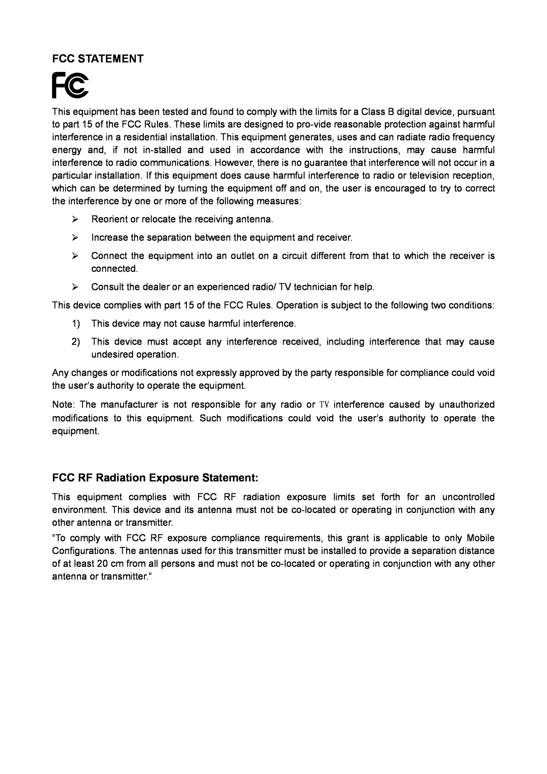 TP-Link TL-SC2020N manual Fcc Statement, FCC RF Radiation Exposure Statement 