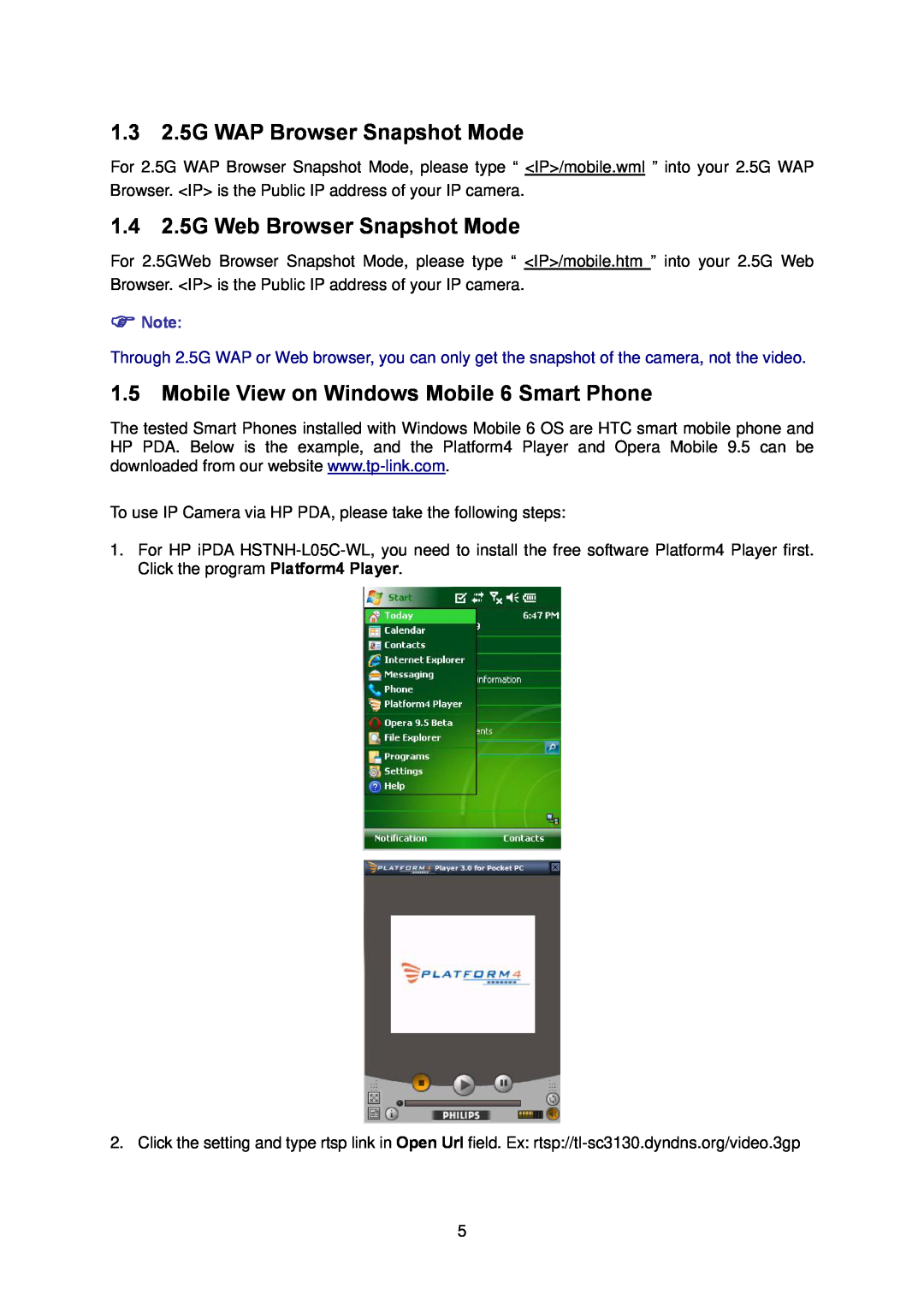 TP-Link TL-SC3130G manual 1.3 2.5G WAP Browser Snapshot Mode, 1.4 2.5G Web Browser Snapshot Mode 
