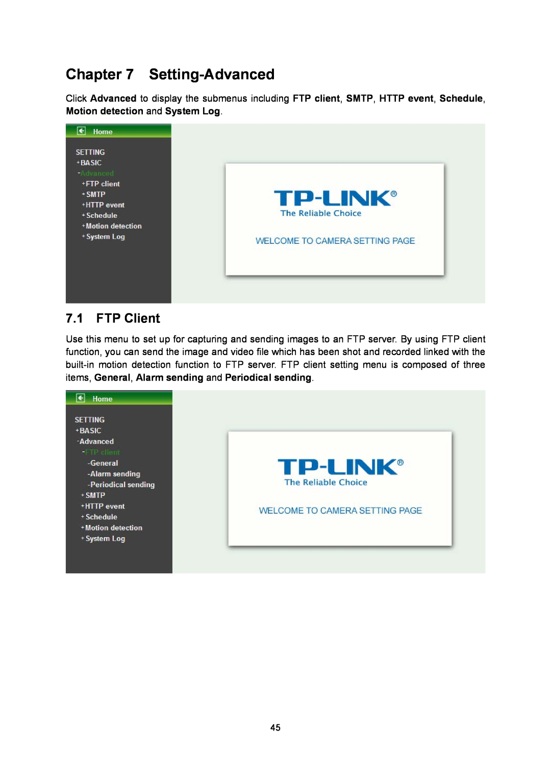 TP-Link TL-SC3130G manual Setting-Advanced, FTP Client 
