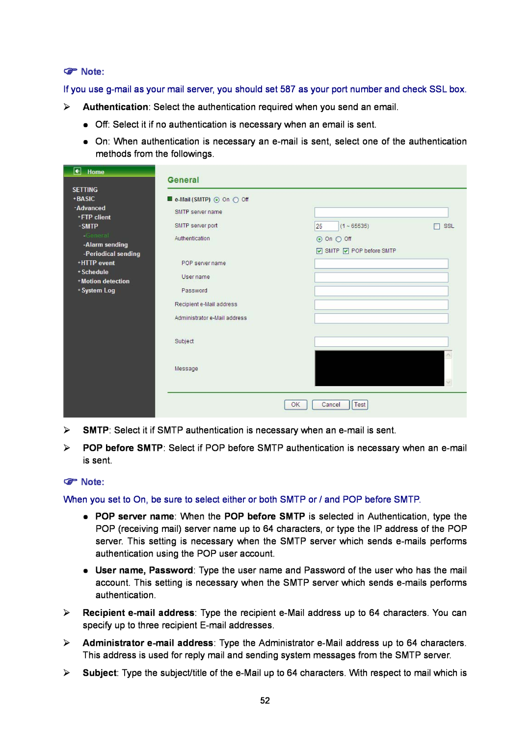 TP-Link TL-SC3130G manual ¾Authentication: Select the authentication required when you send an email 