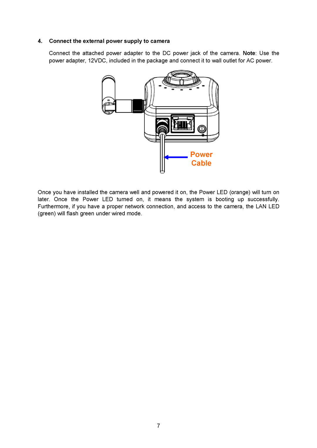 TP-Link TL-SC323ON, TL-SC3230N manual Power Cable, Connect the external power supply to camera 