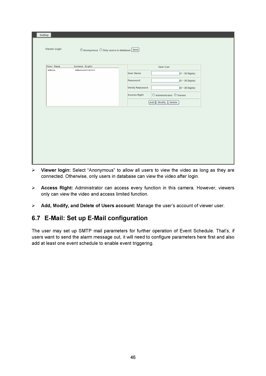 TP-Link TL-SC3230N, TL-SC323ON manual Mail Set up E-Mail configuration 