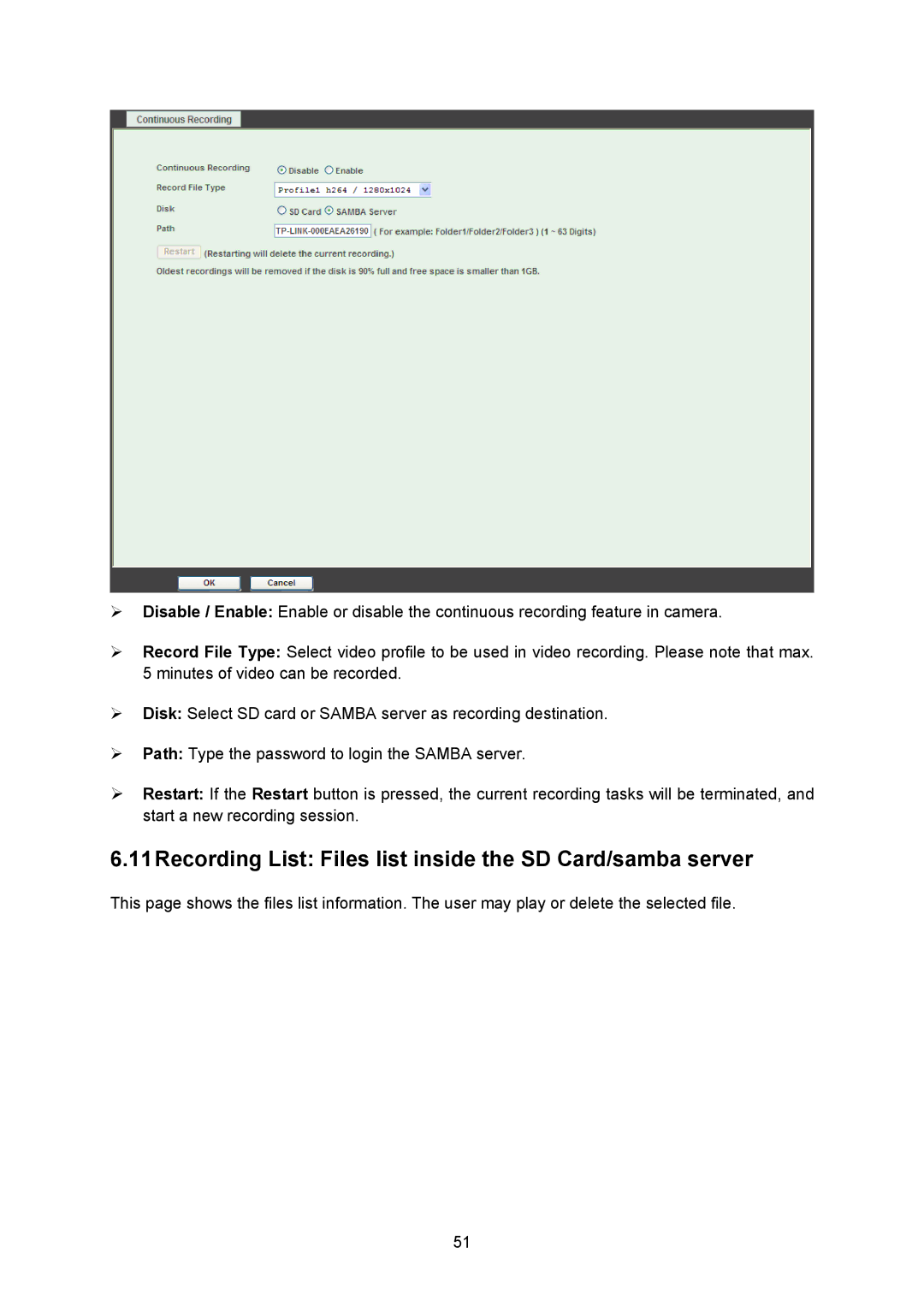 TP-Link TL-SC323ON, TL-SC3230N manual 11Recording List Files list inside the SD Card/samba server 