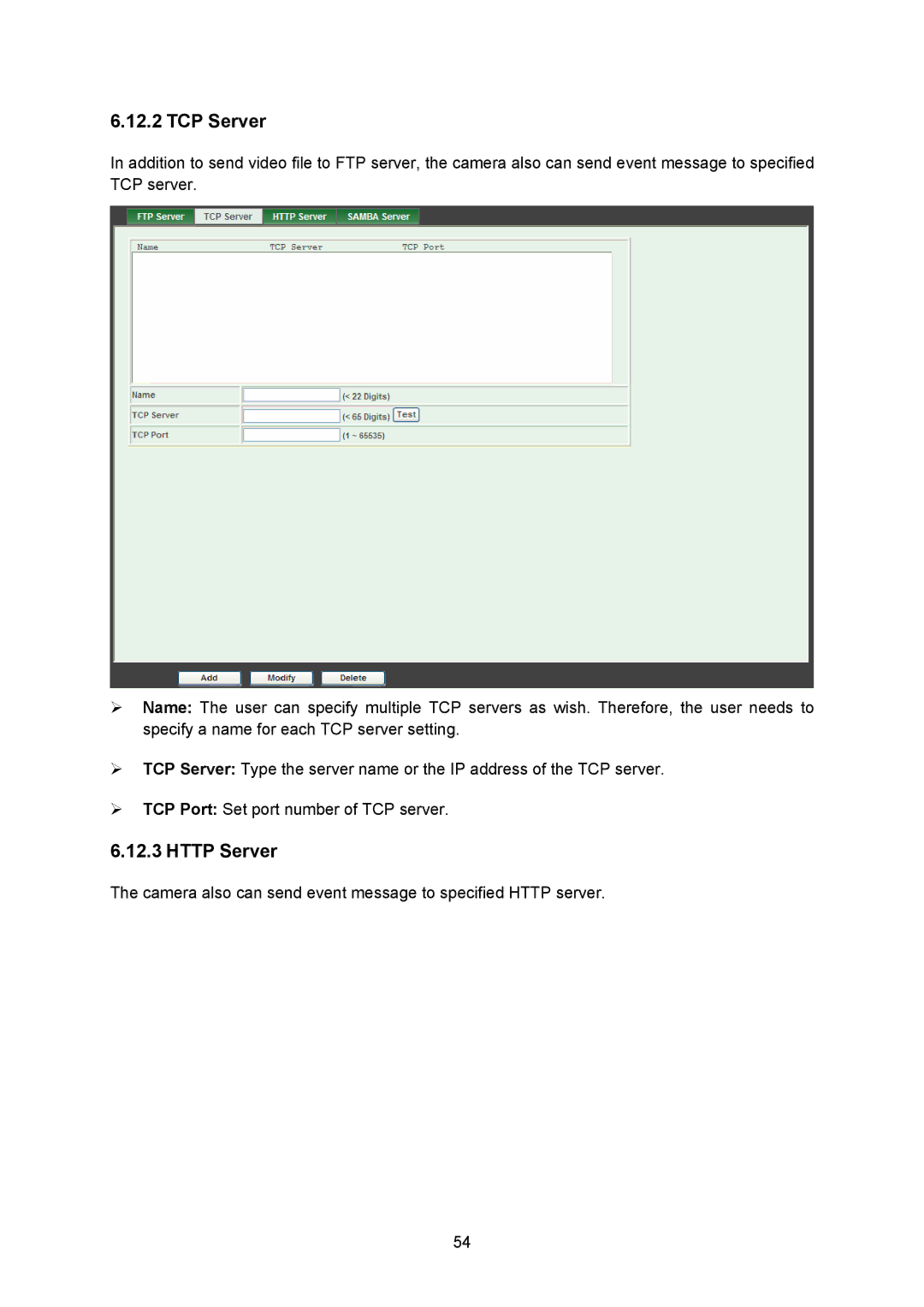 TP-Link TL-SC3230N, TL-SC323ON manual TCP Server, Http Server 