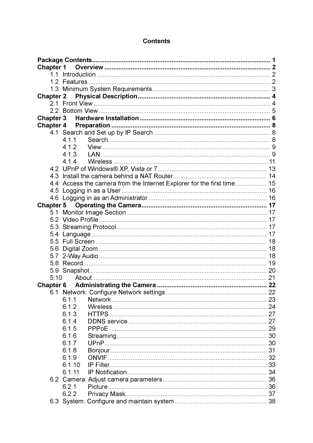 TP-Link TL-SC323ON manual Contents Package Contents Chapter Overview, Chapter Physical Description, Operating the Camera 