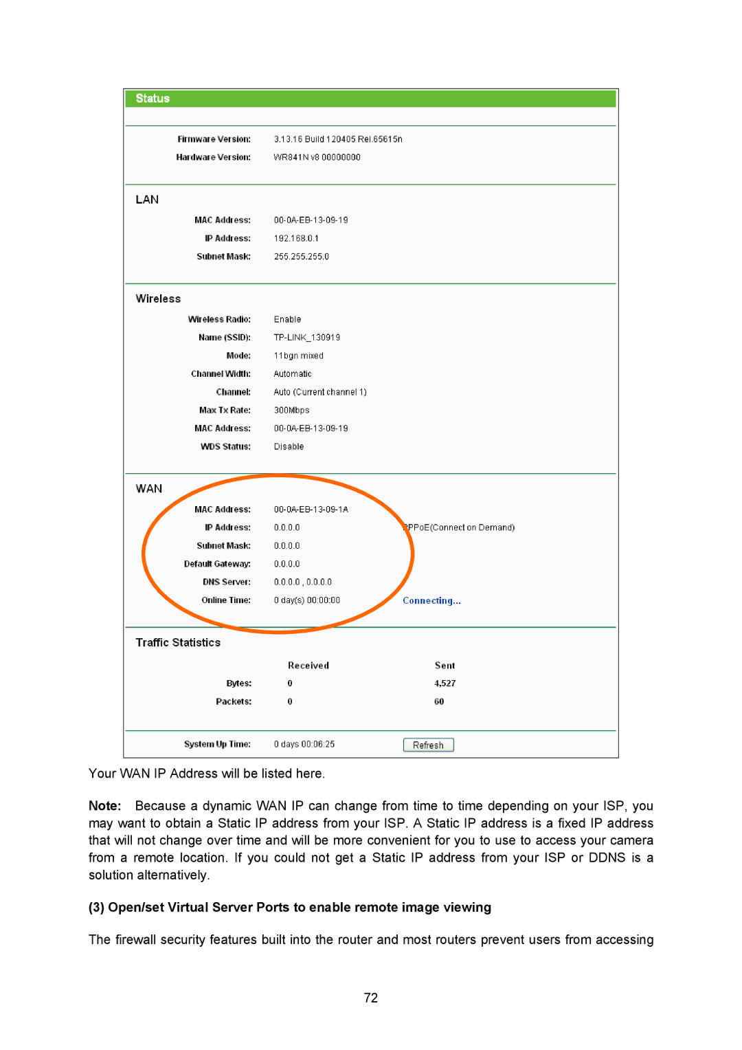 TP-Link TL-SC3230N, TL-SC323ON manual Open/set Virtual Server Ports to enable remote image viewing 