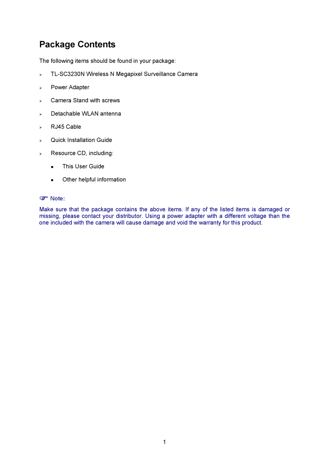 TP-Link TL-SC323ON, TL-SC3230N manual Package Contents 