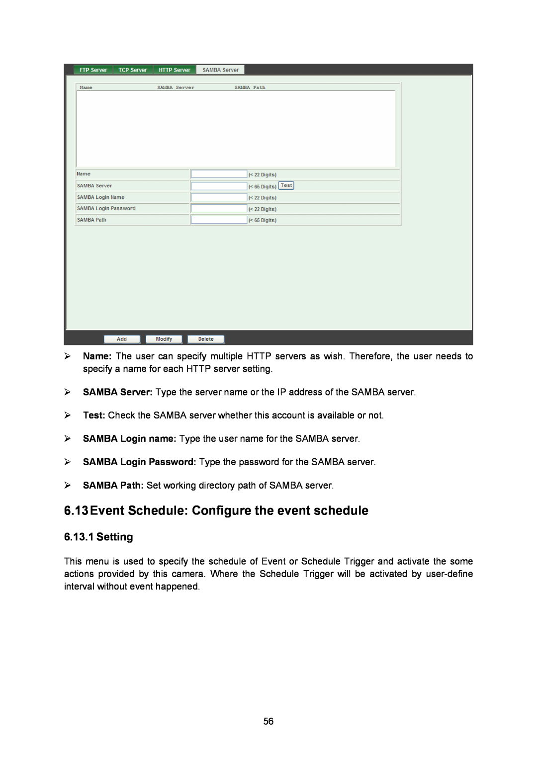 TP-Link TL-SC3230N, TL-SC323ON manual 6.13Event Schedule: Configure the event schedule, Setting 
