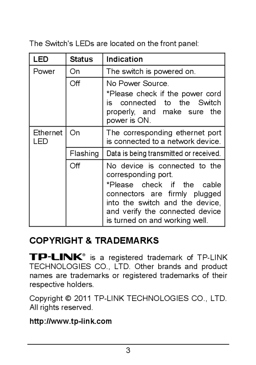 TP-Link TL-SF1005D manual Copyright & Trademarks 