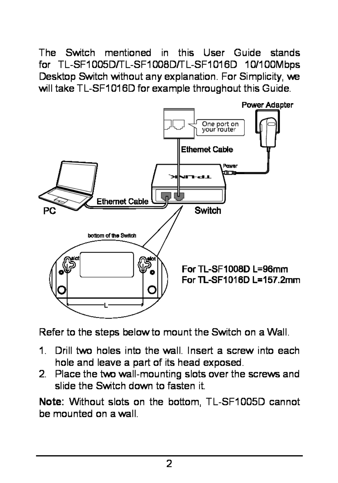 TP-Link TL-SF1005D manual Refer to the steps below to mount the Switch on a Wall 
