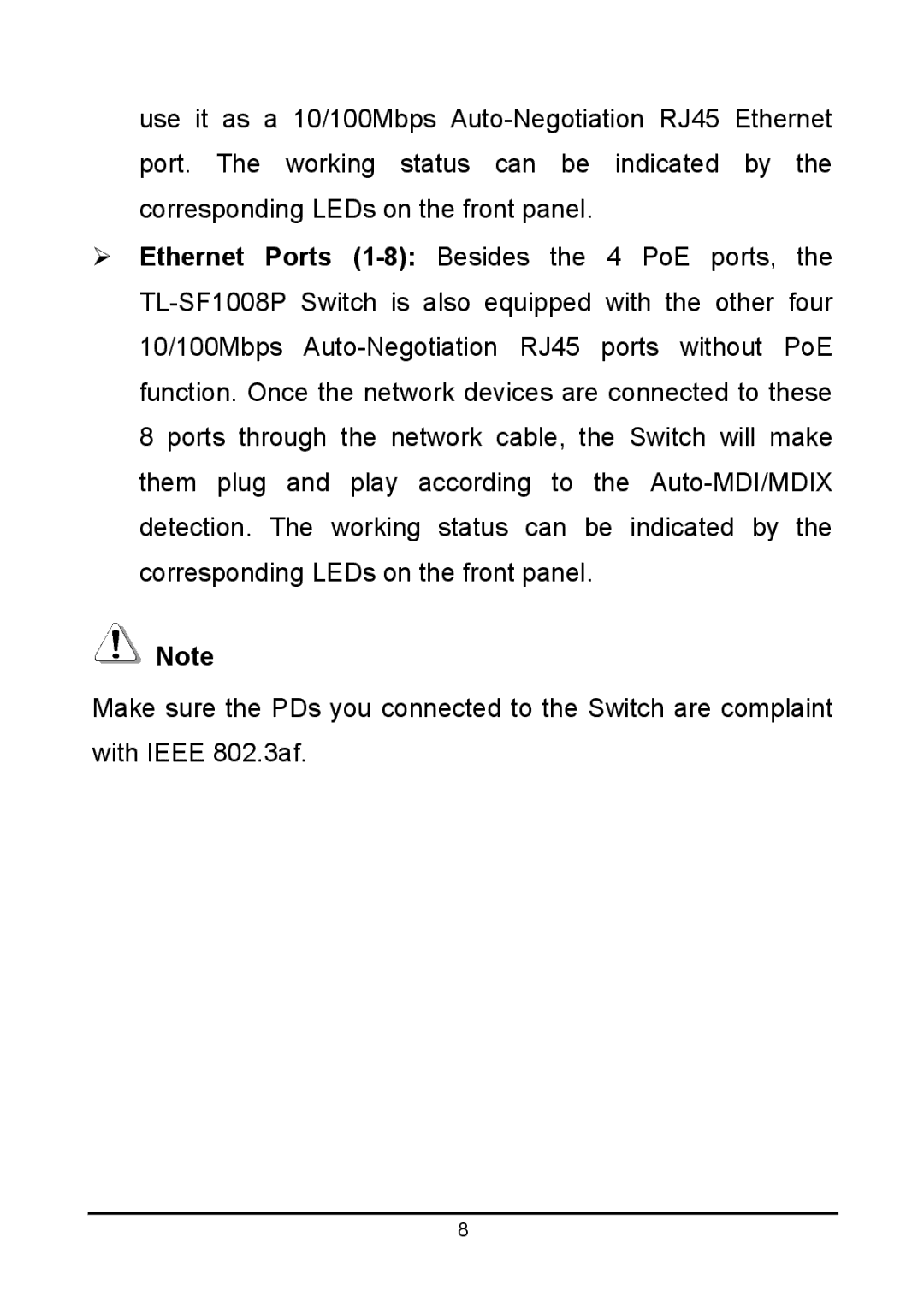 TP-Link TL-SF1008P manual 