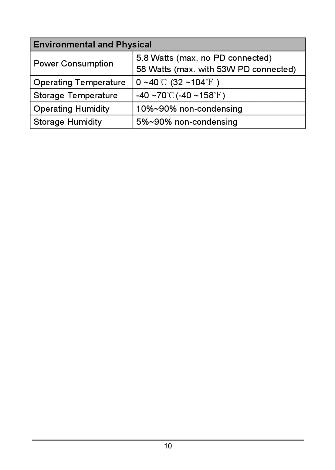 TP-Link TL-SF1008P manual Environmental and Physical 