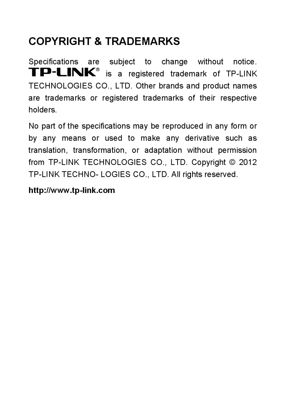 TP-Link TL-SF1008P manual Copyright & Trademarks 