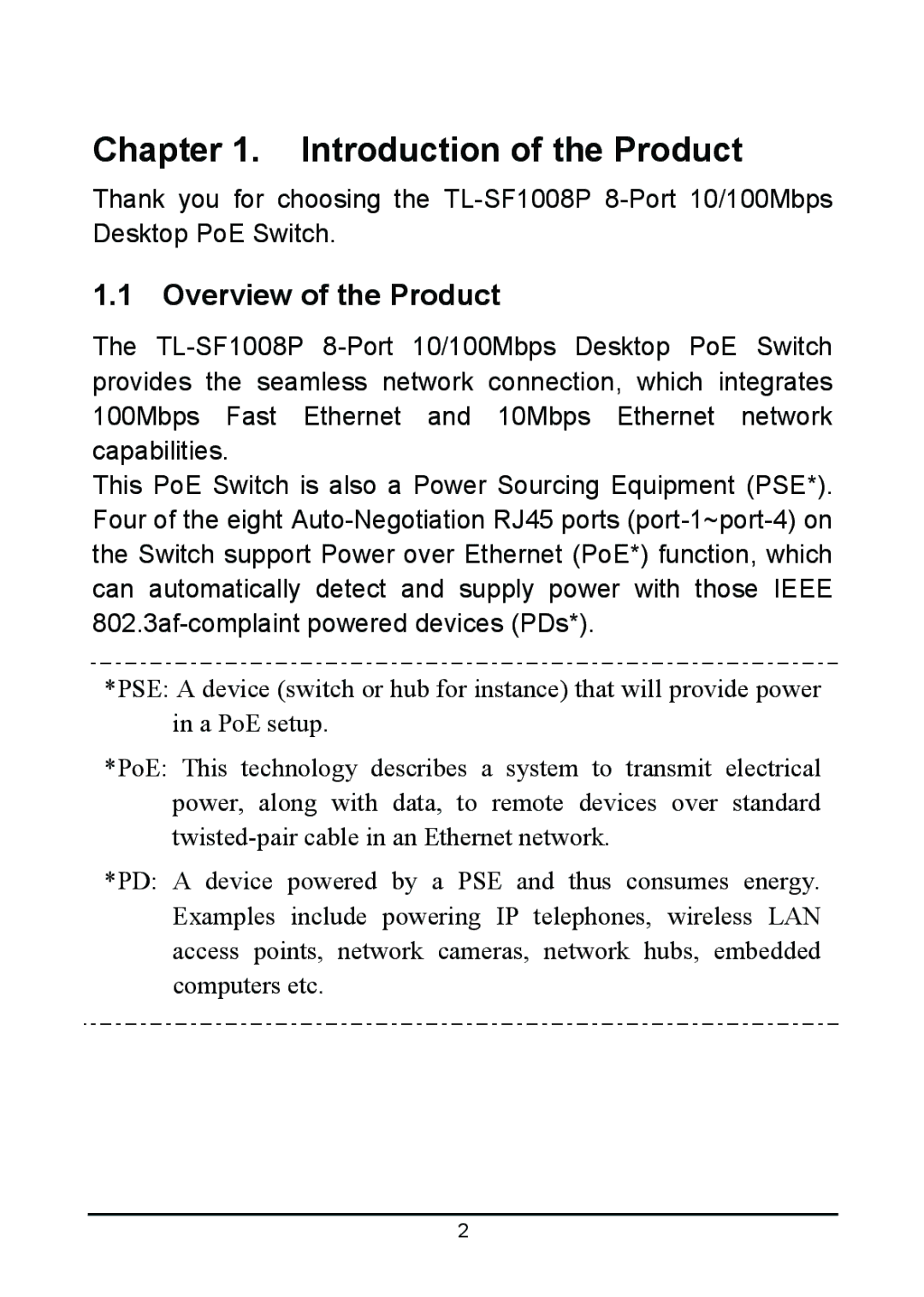 TP-Link TL-SF1008P manual Introduction of the Product, Overview of the Product 