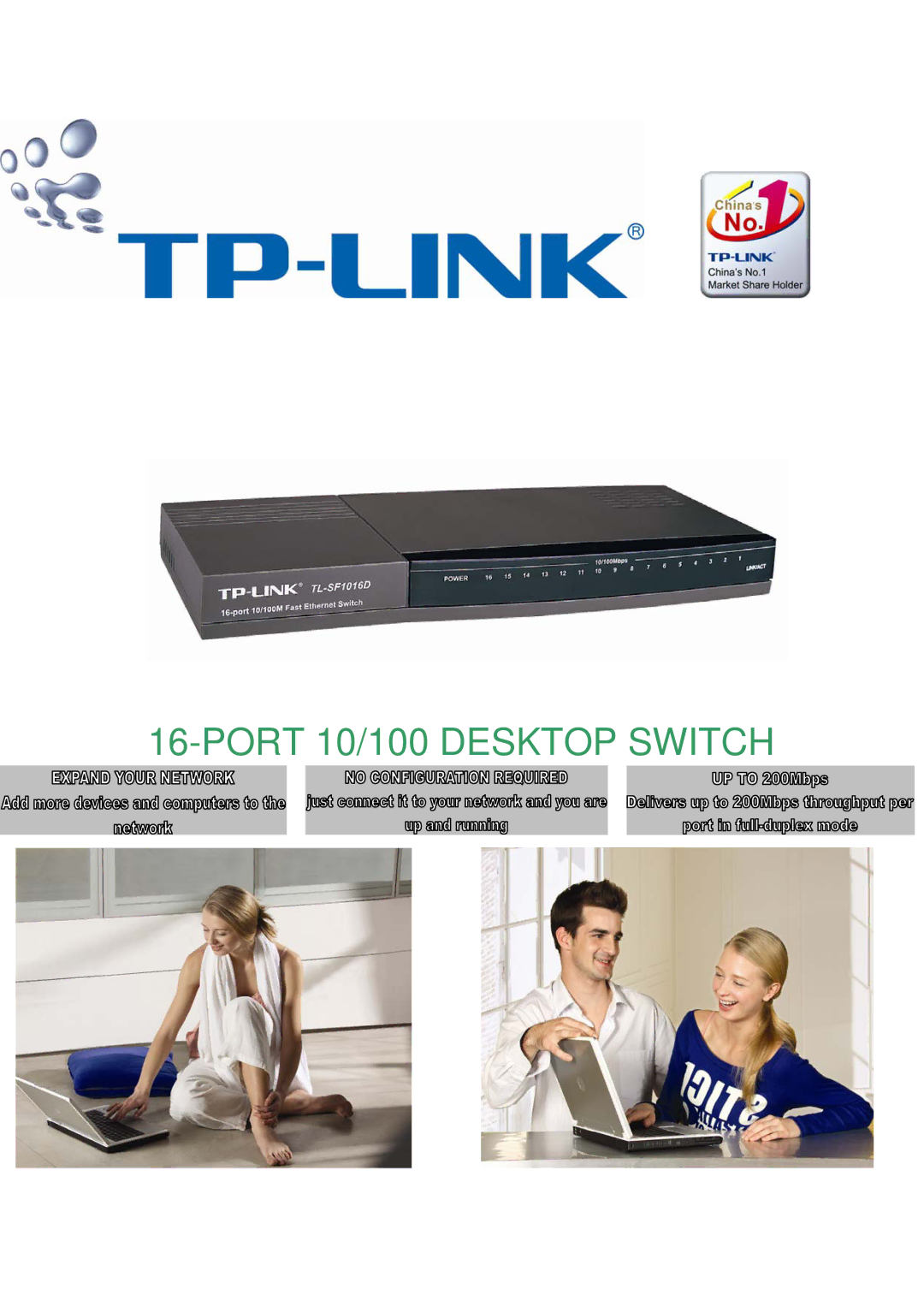 TP-Link TL-SF1016D manual Port 10/100 Desktop Switch 