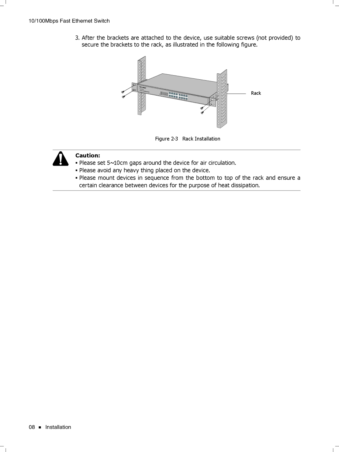 TP-Link TL-SF1048, TL-SF1024D, TL-SF1016DS manual Fffffffffff Rack Installation 