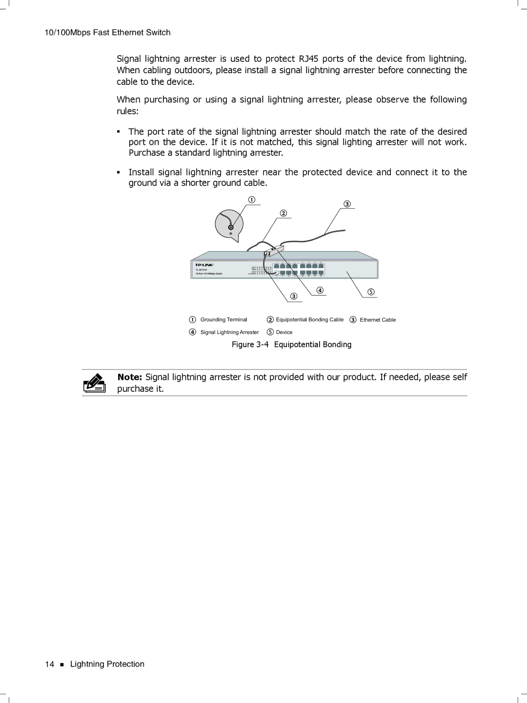 TP-Link TL-SF1048, TL-SF1024D, TL-SF1016DS manual Grounding Terminal Equipotential Bonding Cable 