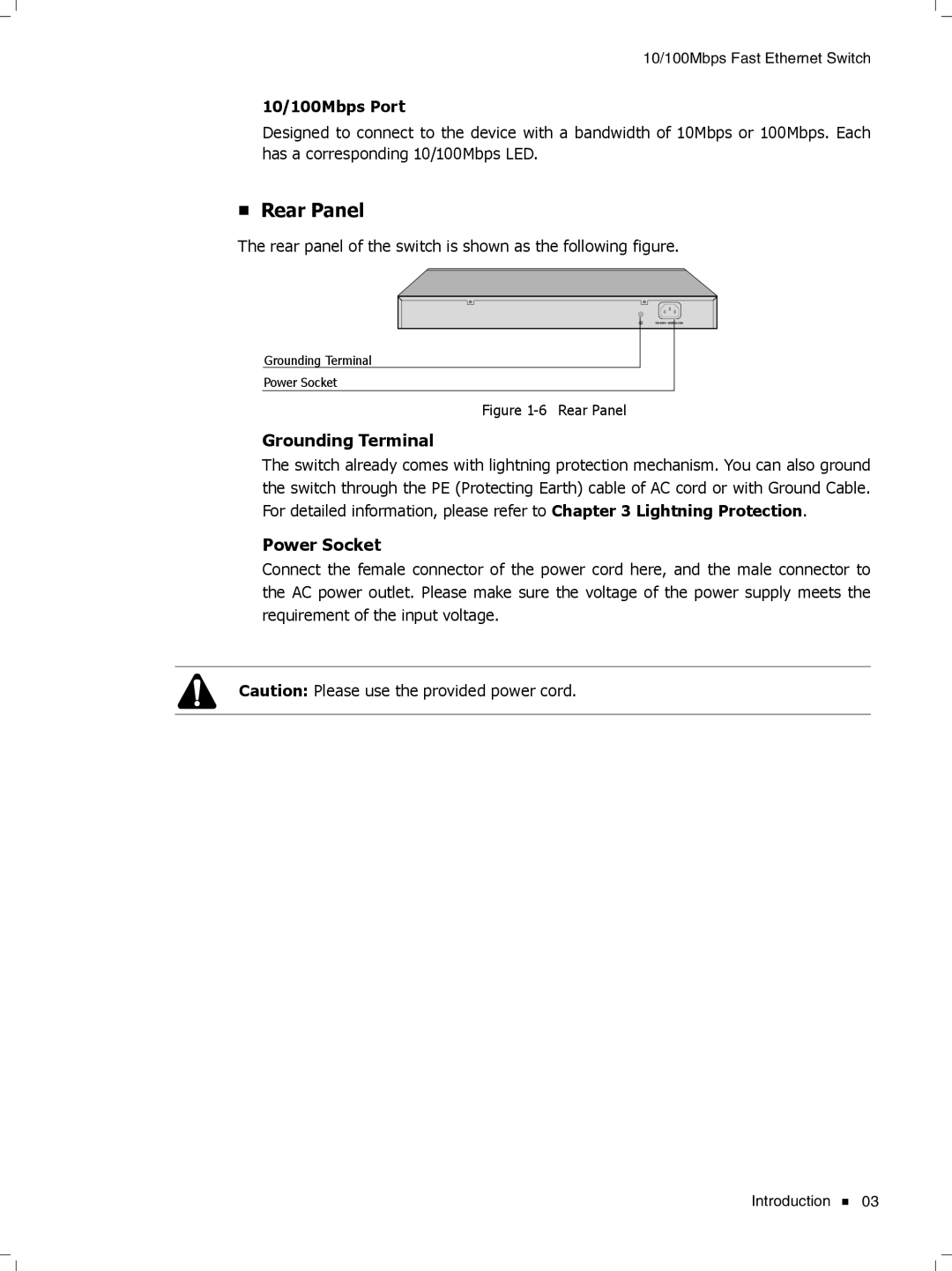 TP-Link TL-SF1048, TL-SF1024D, TL-SF1016DS manual Rear Panel, Grounding Terminal, Power Socket 