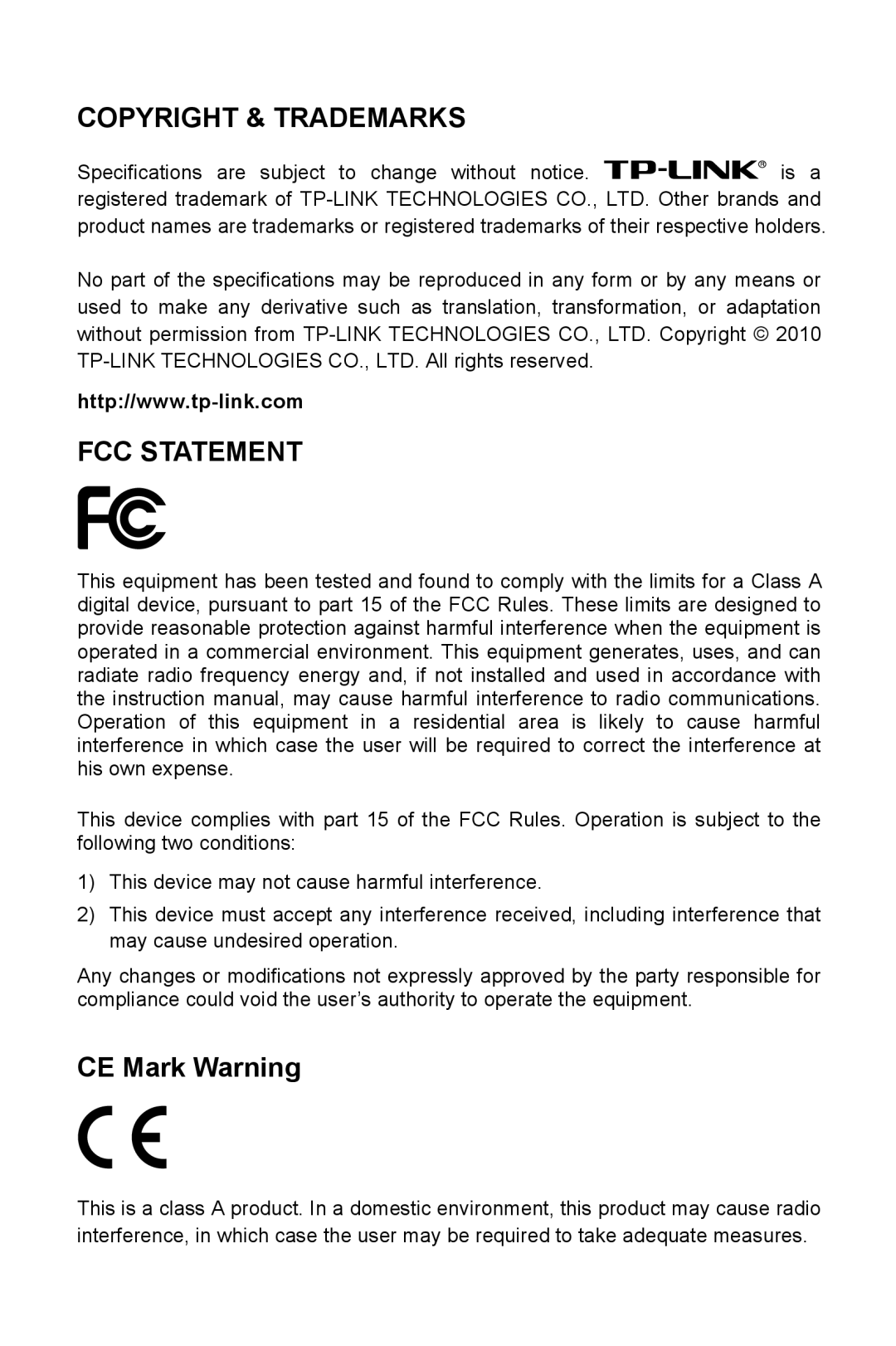 TP-Link TL-SF1048, TL-SF1024D, TL-SF1016DS manual FCC Statement, CE Mark Warning 