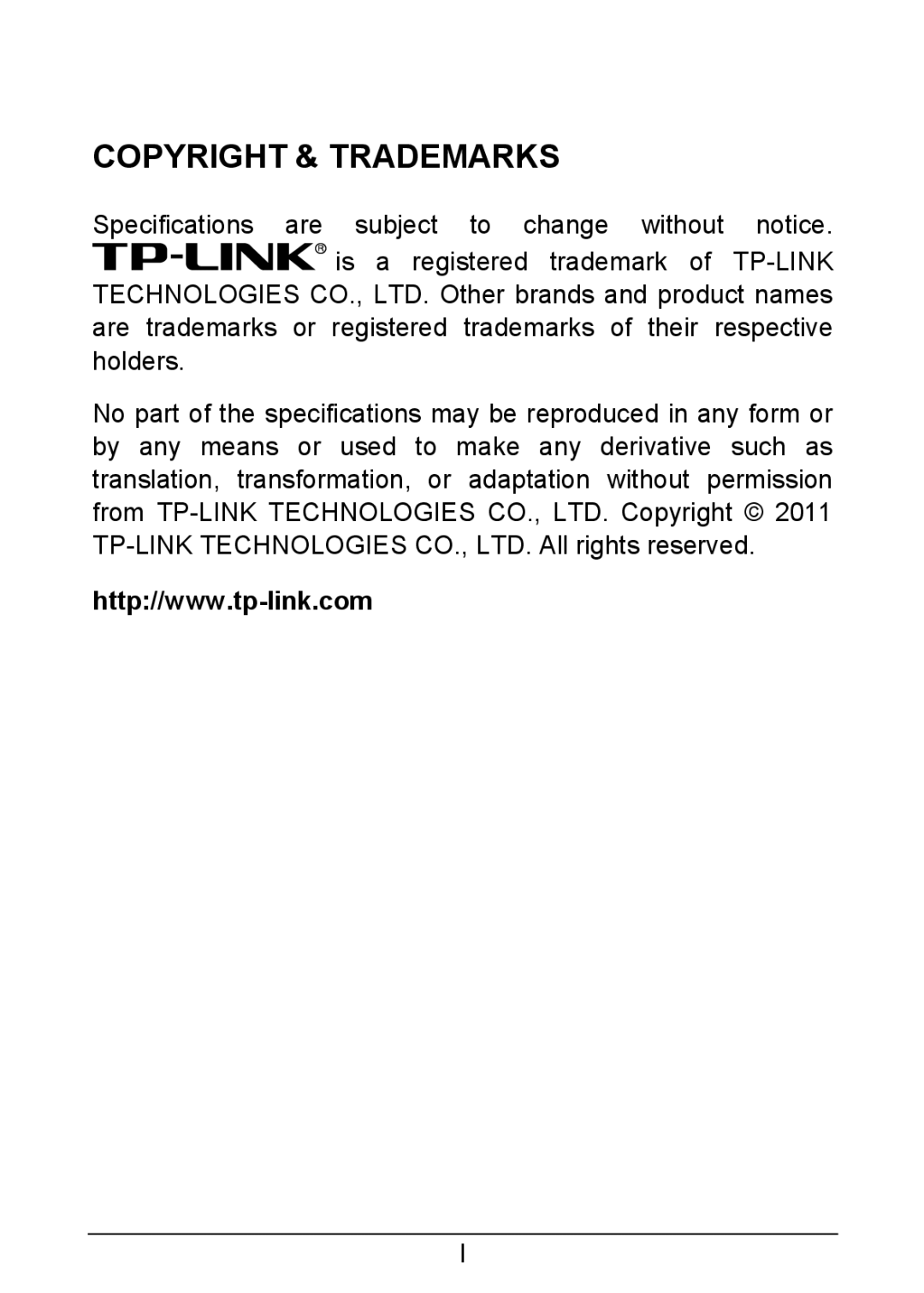 TP-Link TL-SG1005D, TL-SG1008D manual Copyright & Trademarks 