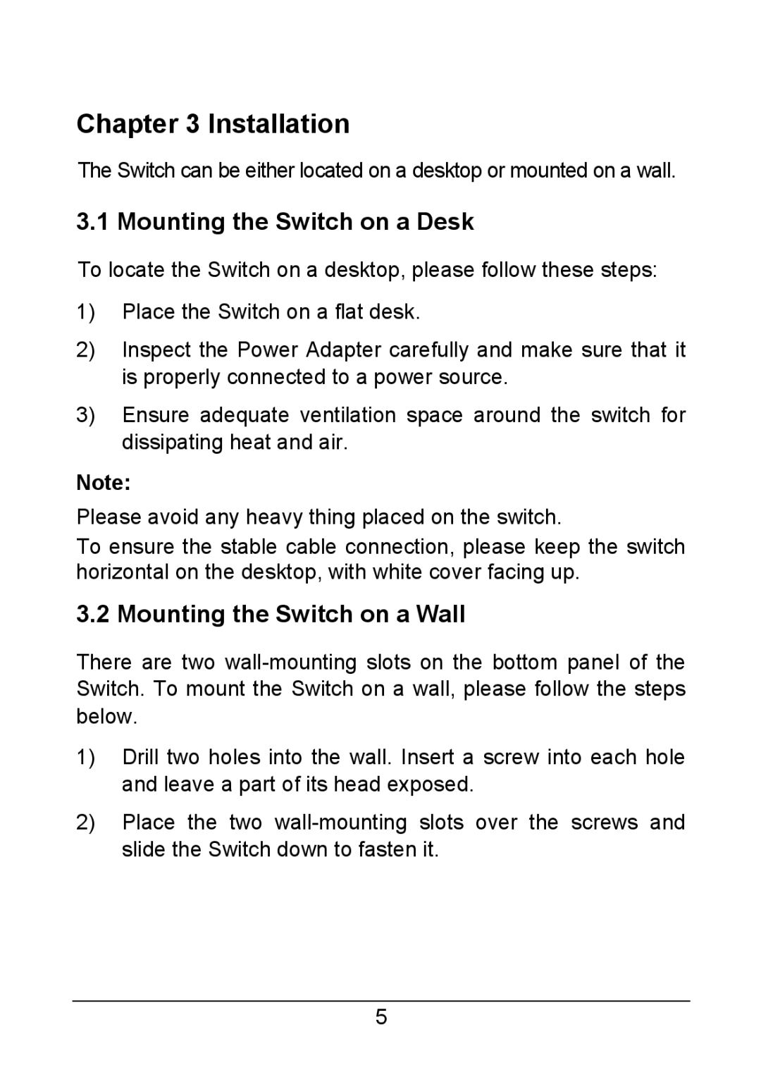 TP-Link TL-SG1008D, TL-SG1005D manual Installation, Mounting the Switch on a Desk, Mounting the Switch on a Wall 