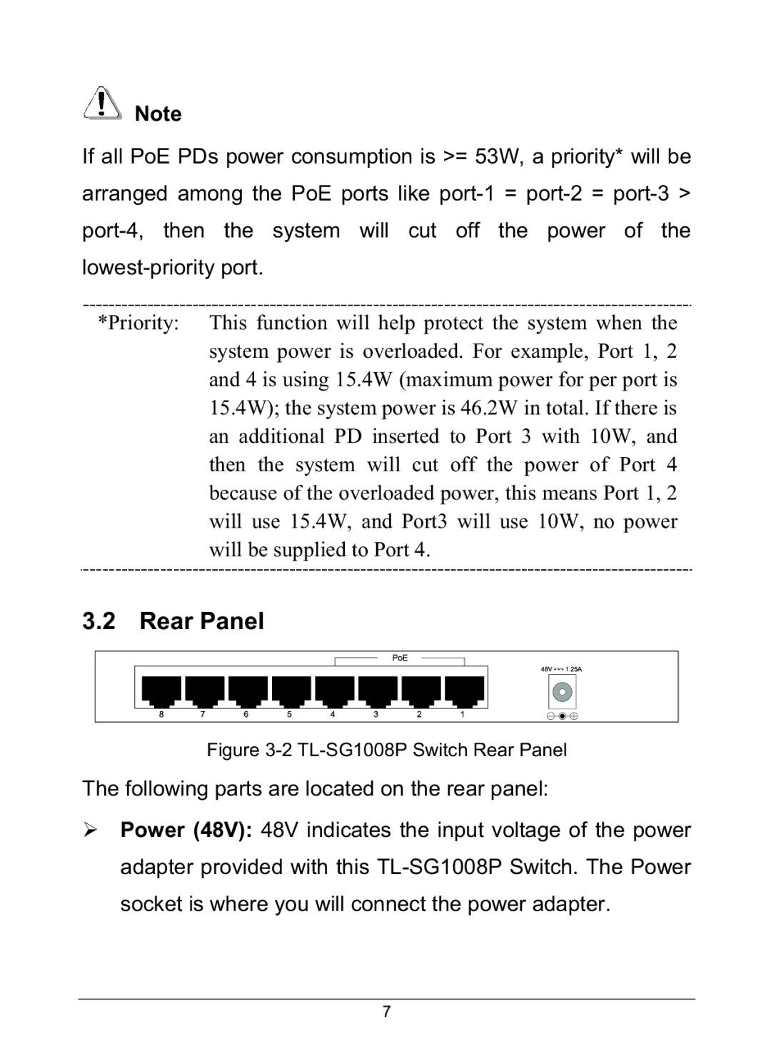 TP-Link manual TL-SG1008P Switch Rear Panel 