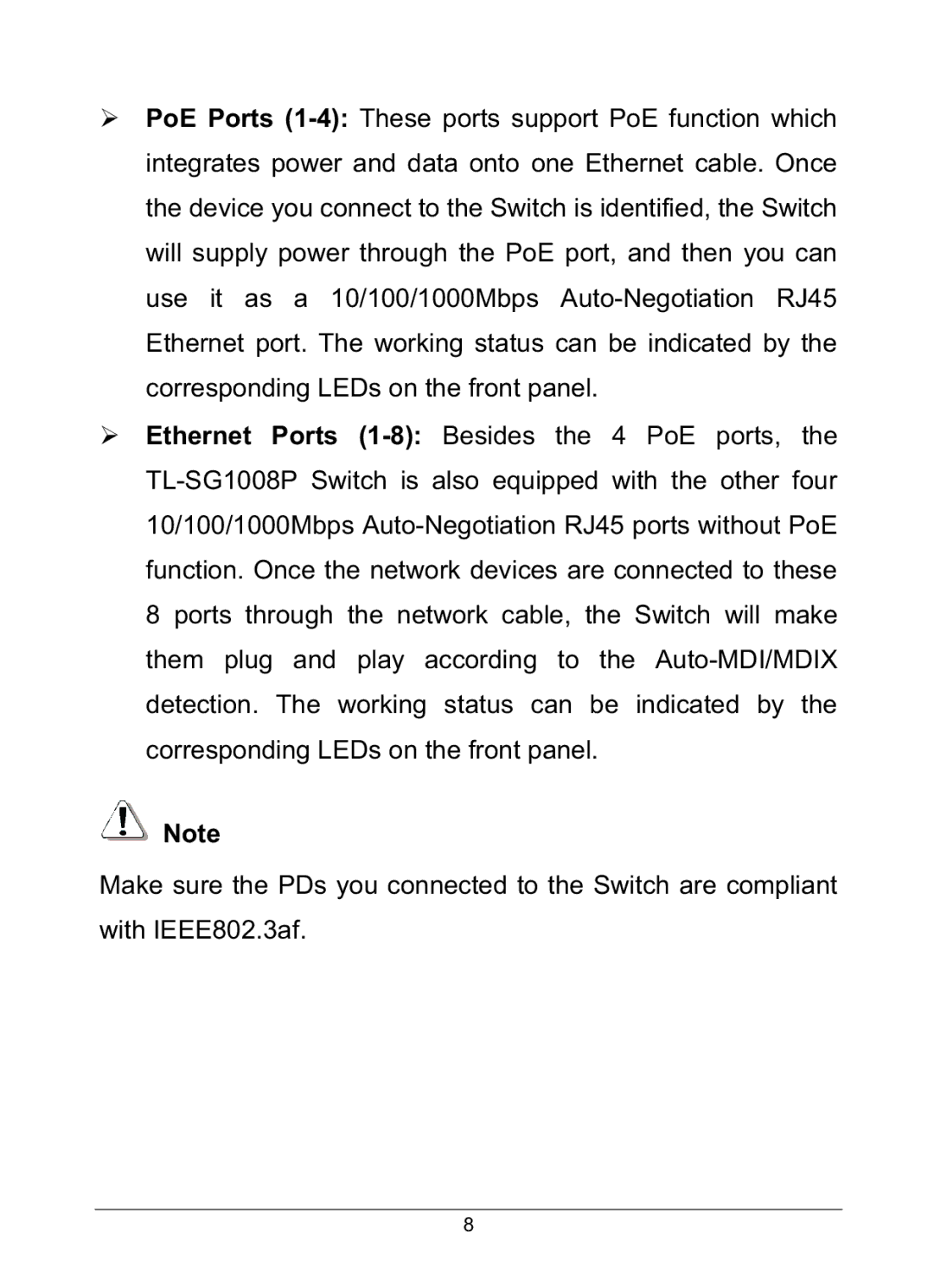 TP-Link TL-SG1008P manual 