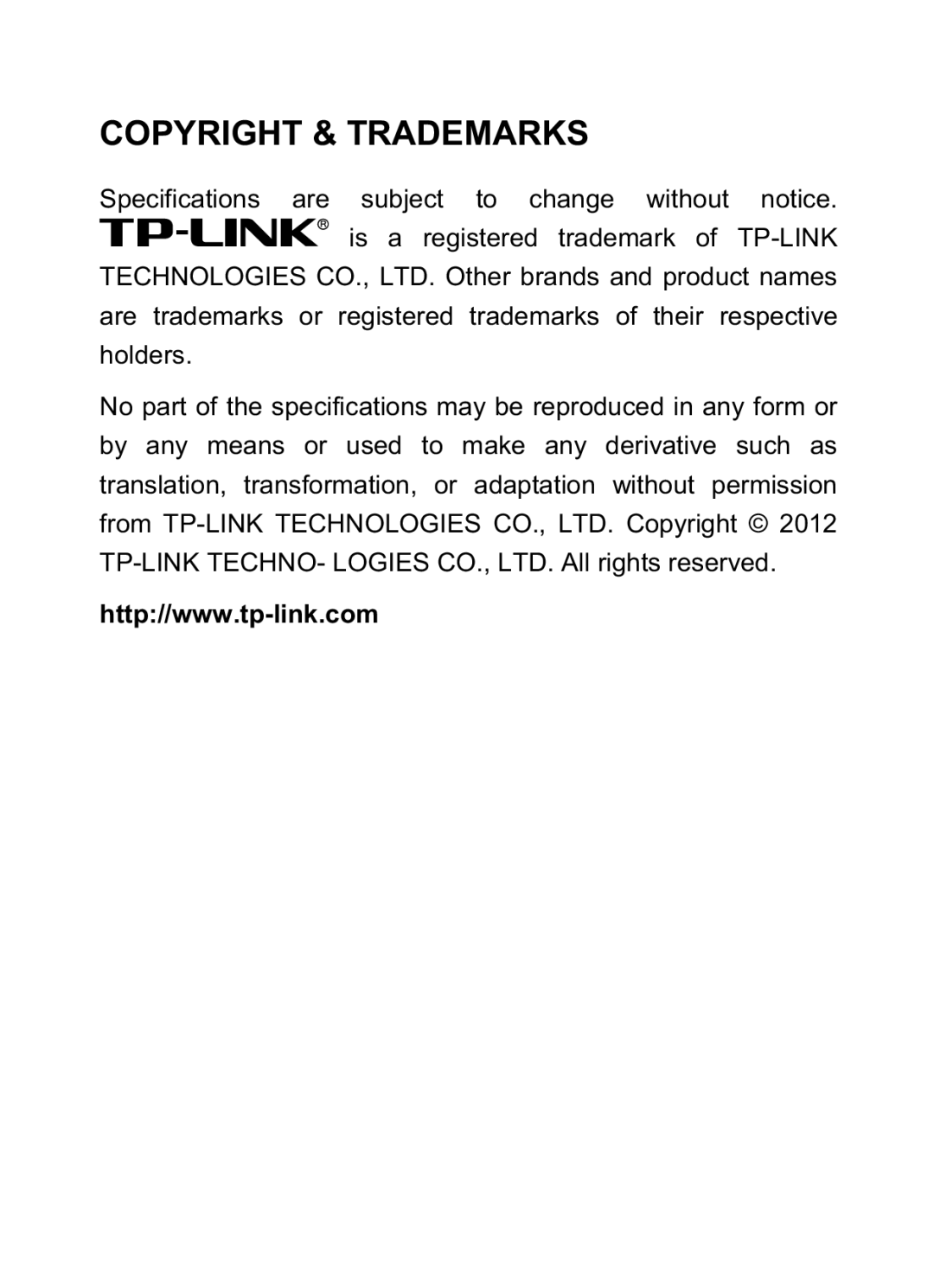 TP-Link TL-SG1008P manual Copyright & Trademarks 