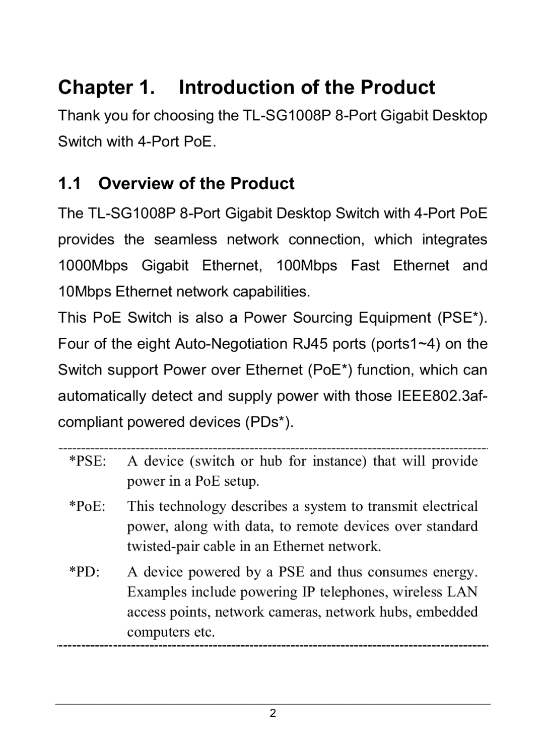 TP-Link TL-SG1008P manual Introduction of the Product, Overview of the Product 