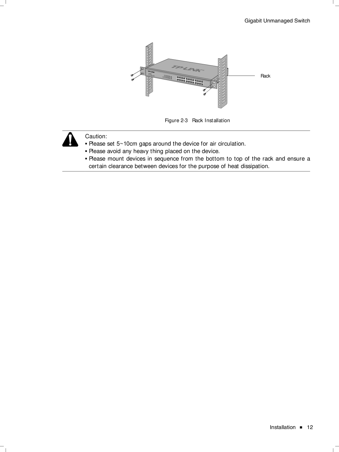 TP-Link tl-sg1048 manual Fffffffffff Rack Installation 