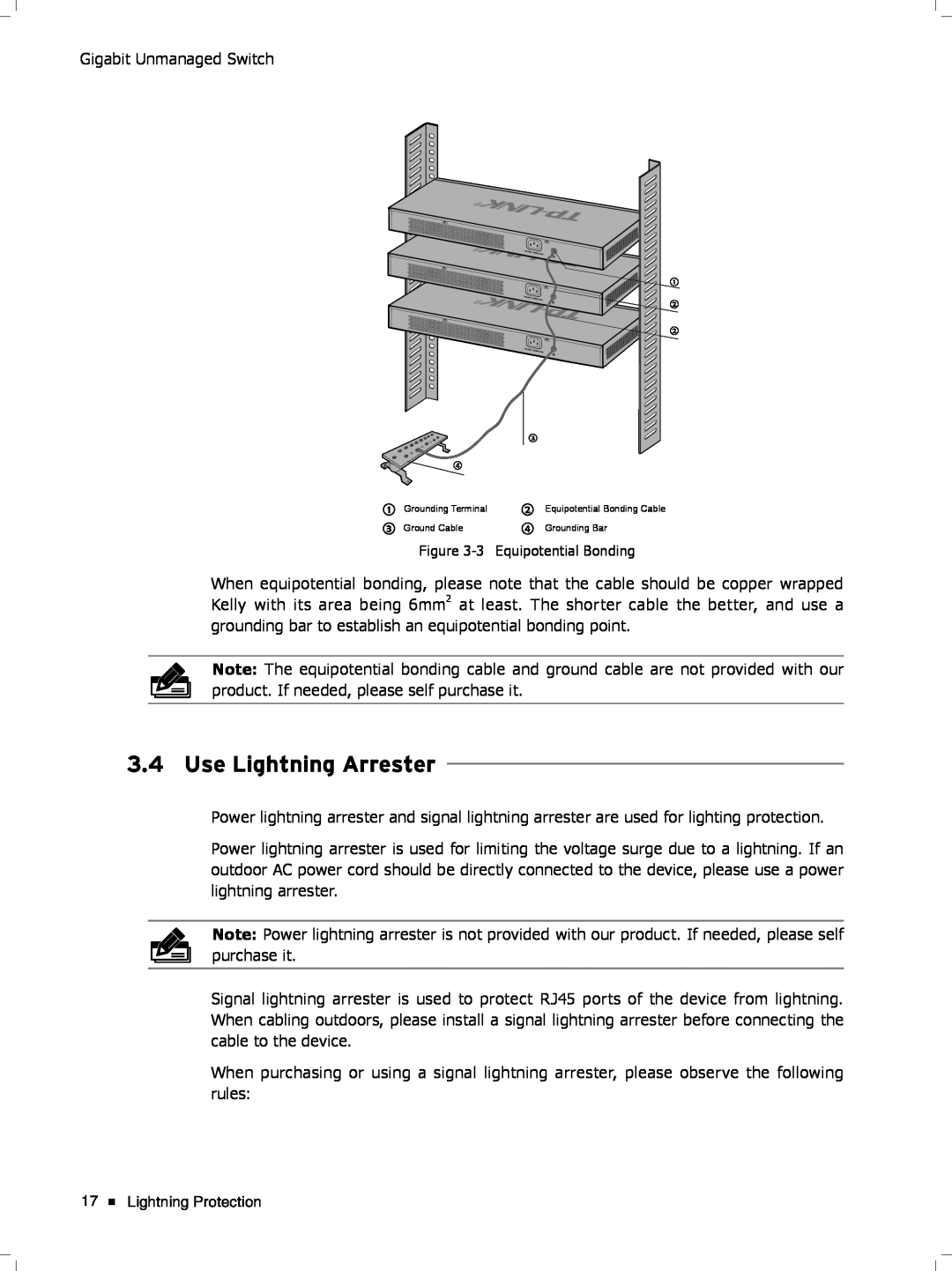 TP-Link tl-sg1048 manual Use Lightning Arrester, Lightning Protection 