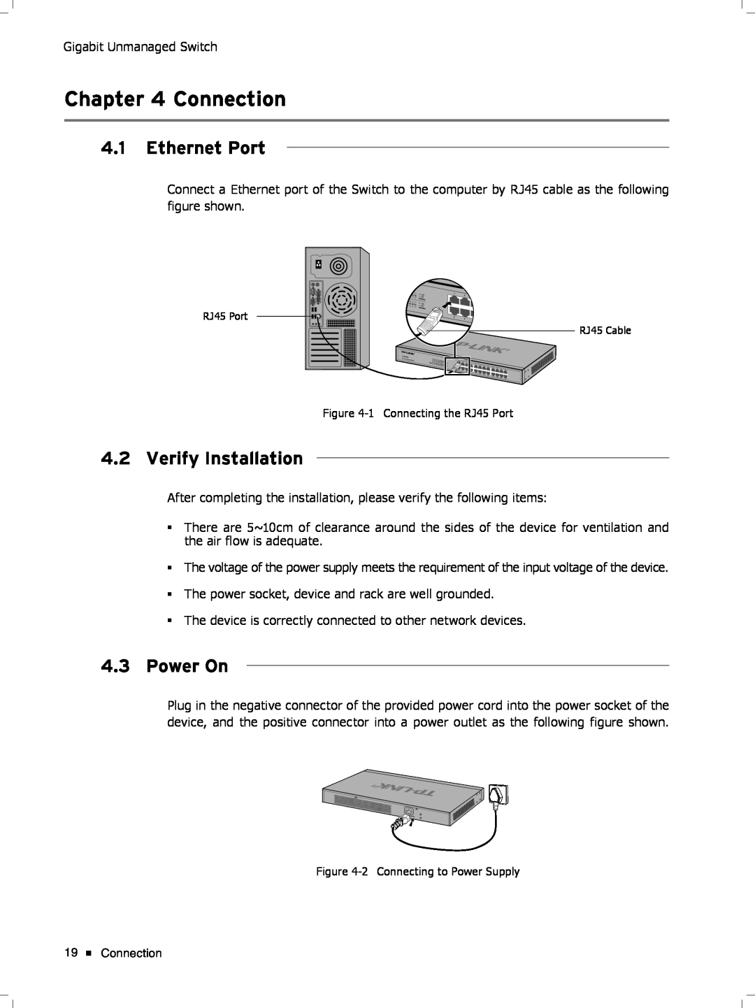 TP-Link tl-sg1048 manual CCCCCCCCCCConnection, Ethernet Port, Verify Installation, Power On 