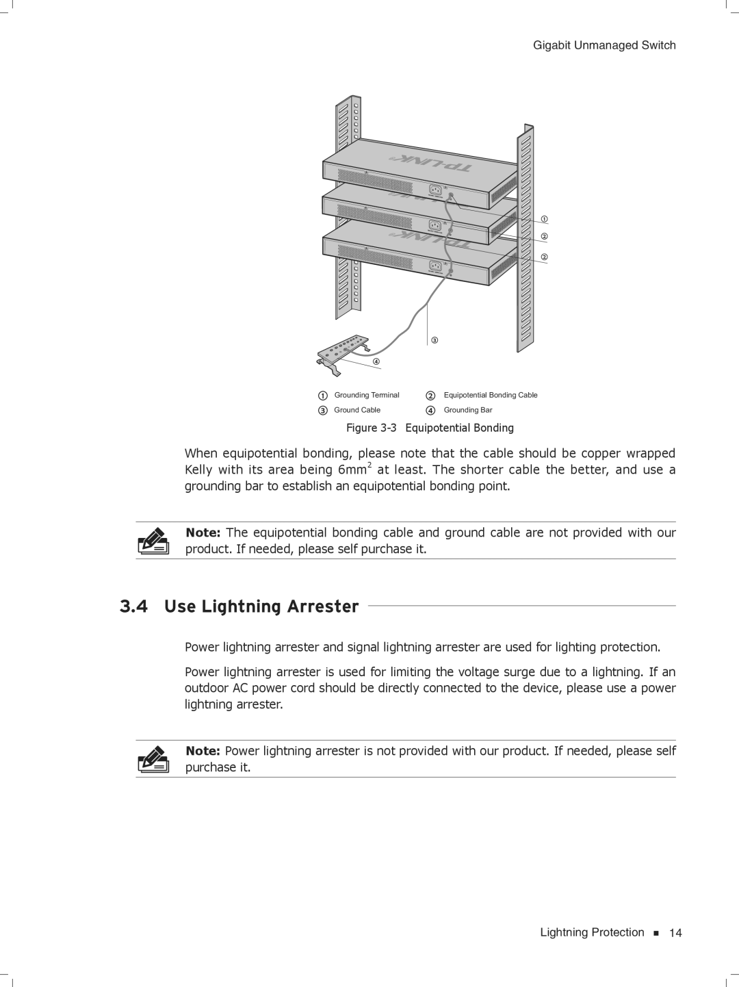 TP-Link TL-SG1016D/TL-SG1008, TL-SG1204D/TL-SG1016, TL-SG1048/TL-SG1024 manual Use Lightning Arrester 