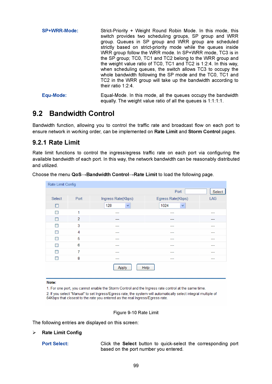 TP-Link TL-SG2008 manual Bandwidth Control, ¾ Rate Limit Config 