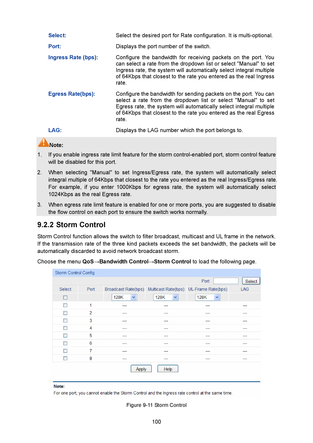 TP-Link TL-SG2008 manual Storm Control, Ingress Rate bps, Egress Ratebps 