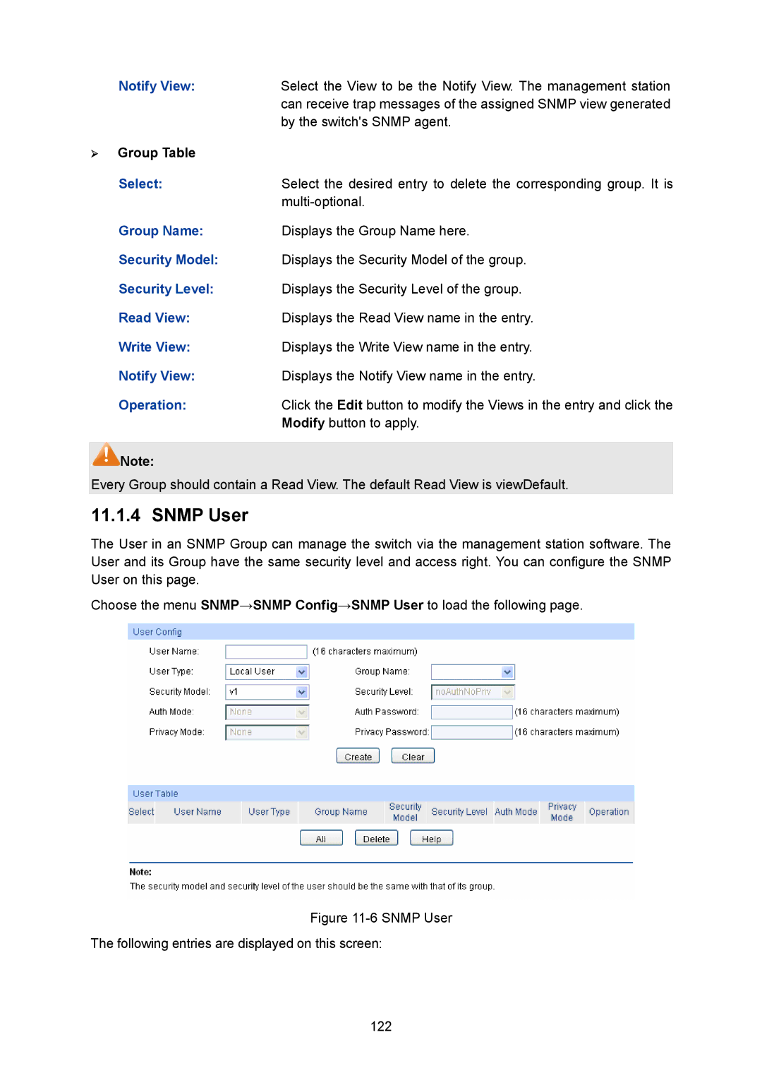 TP-Link TL-SG2008 manual Snmp User, ¾ Group Table 