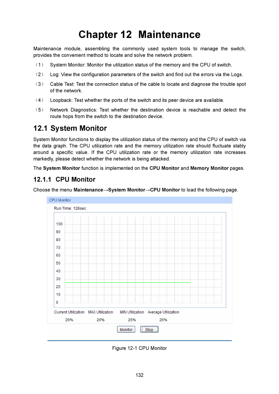 TP-Link TL-SG2008 manual Maintenance, System Monitor, CPU Monitor 