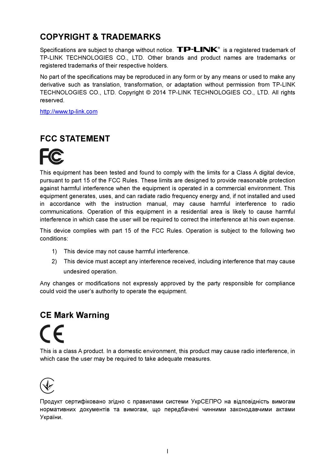 TP-Link TL-SG2008 manual Copyright & Trademarks FCC Statement 