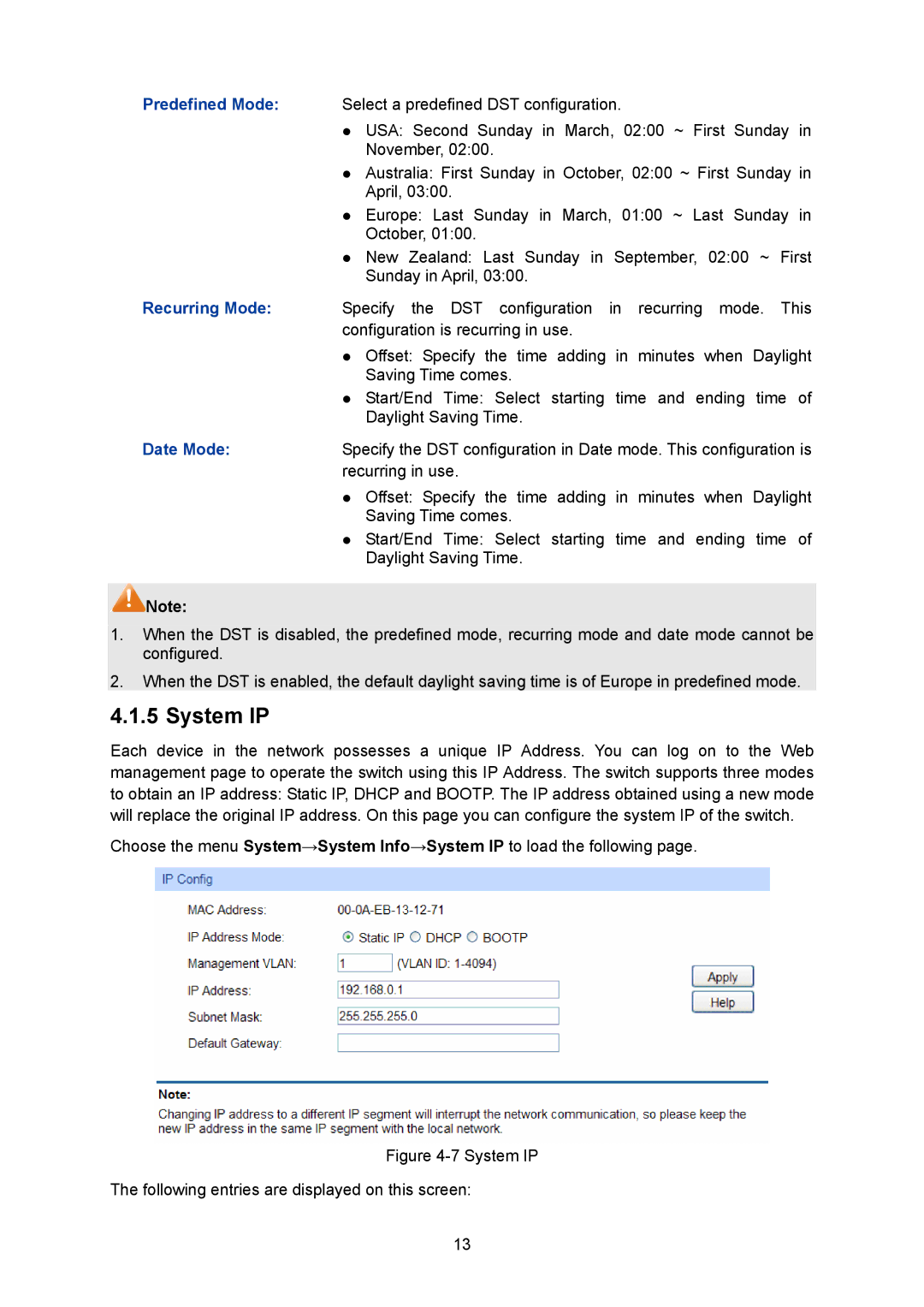 TP-Link TL-SG2008 manual System IP Following entries are displayed on this screen 