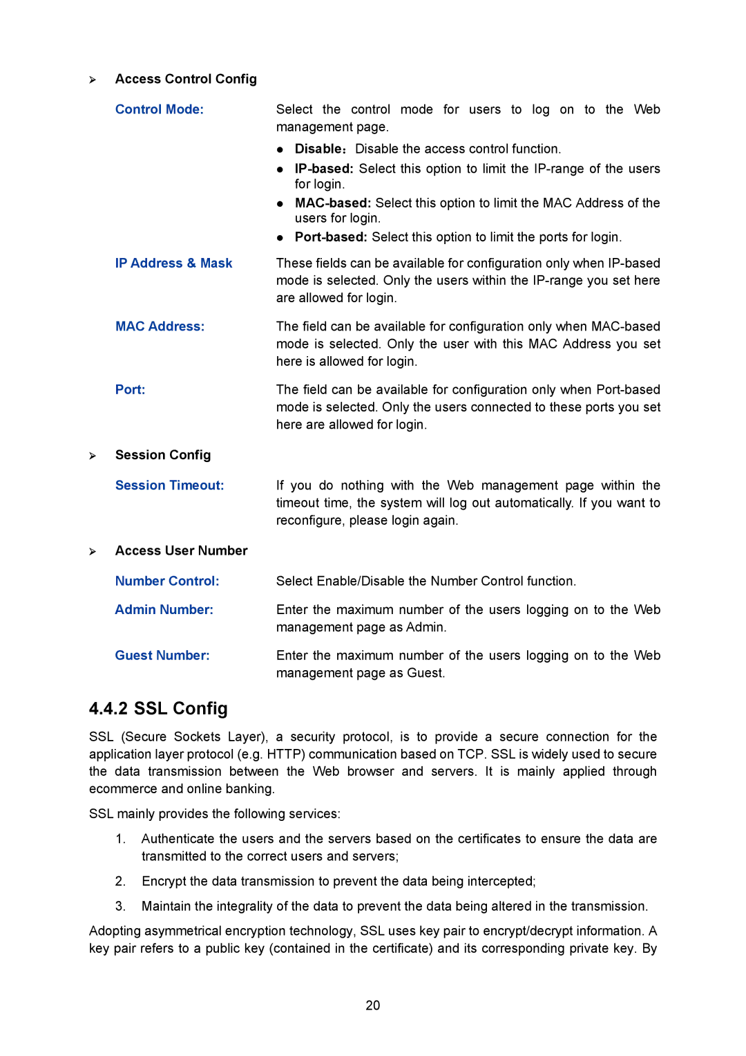 TP-Link TL-SG2008 manual SSL Config, IP Address & Mask, MAC Address, Port 