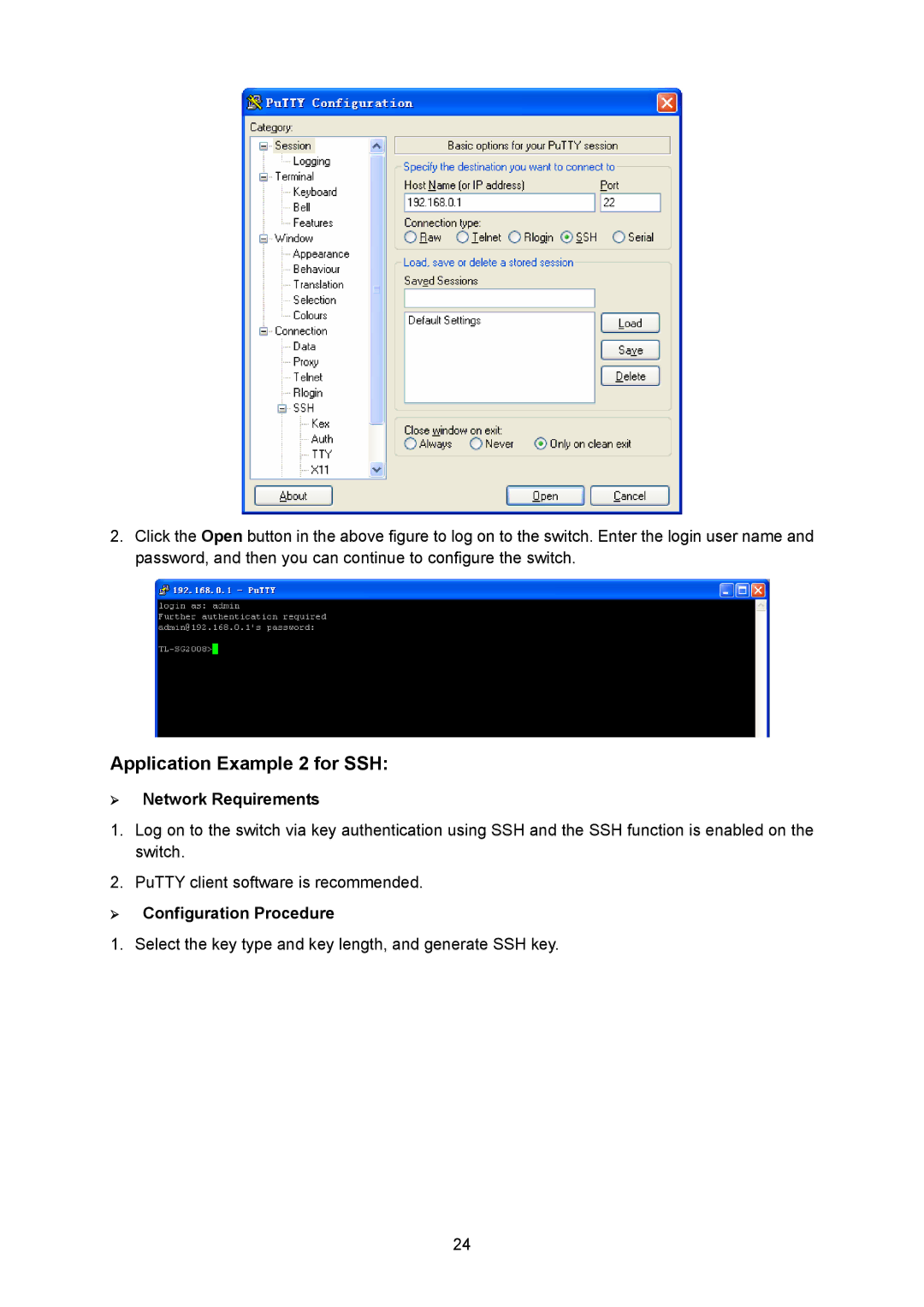 TP-Link TL-SG2008 manual Application Example 2 for SSH 