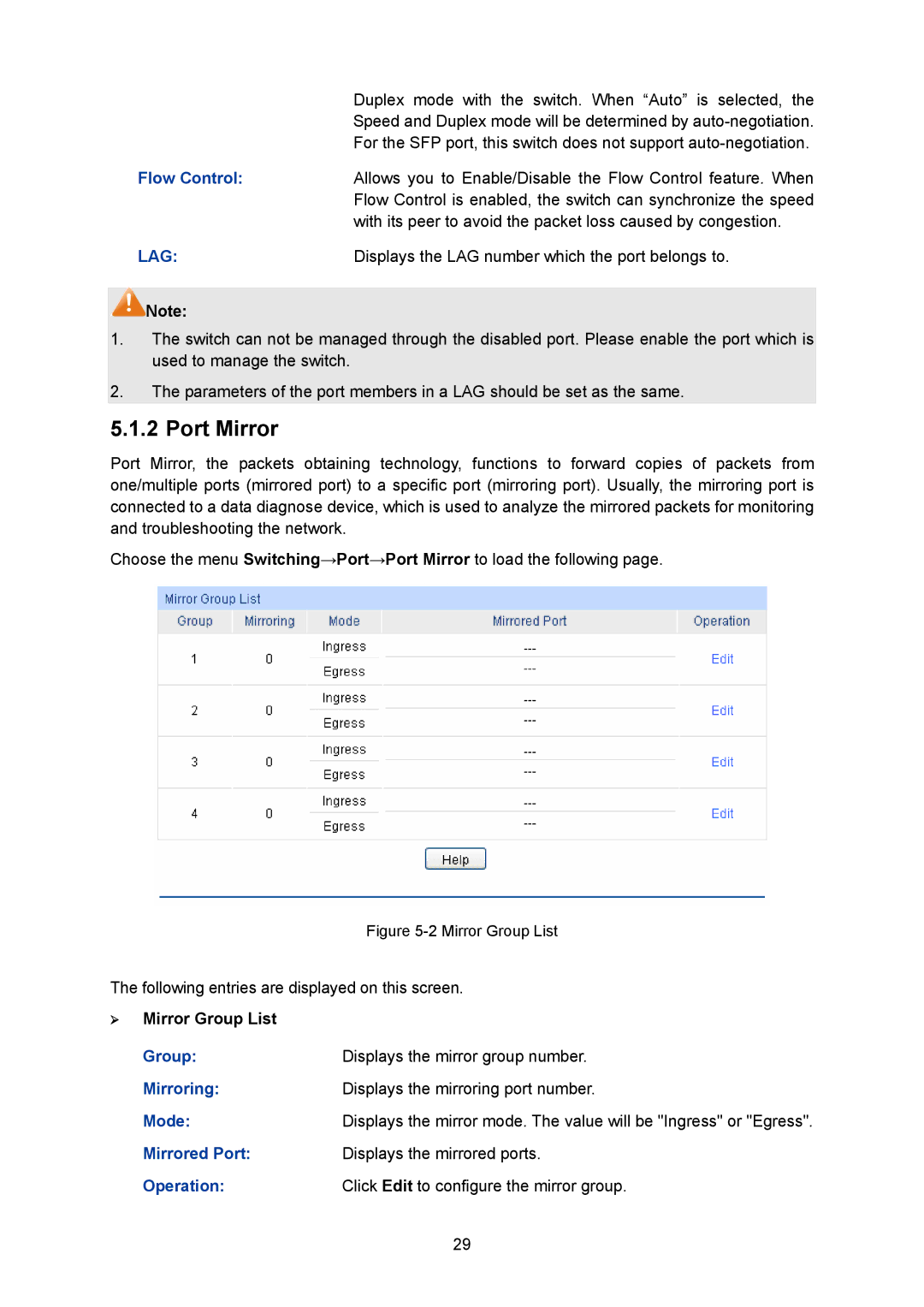 TP-Link TL-SG2008 manual Port Mirror, Group, Mirroring, Mode, Mirrored Port 