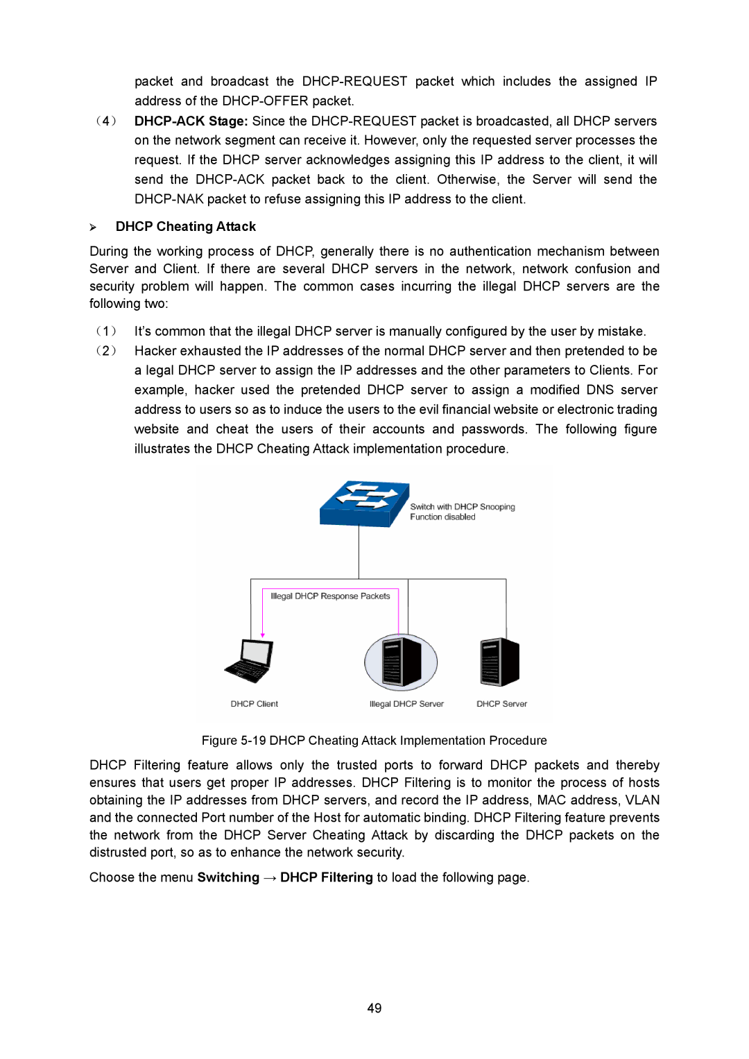 TP-Link TL-SG2008 manual ¾ Dhcp Cheating Attack, Dhcp Cheating Attack Implementation Procedure 