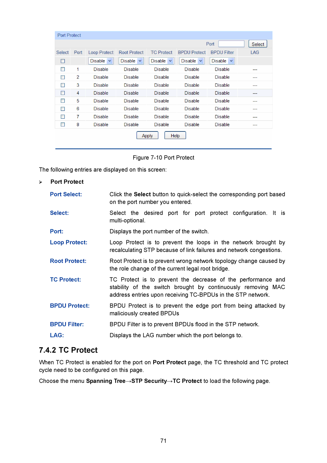 TP-Link TL-SG2008 manual TC Protect 