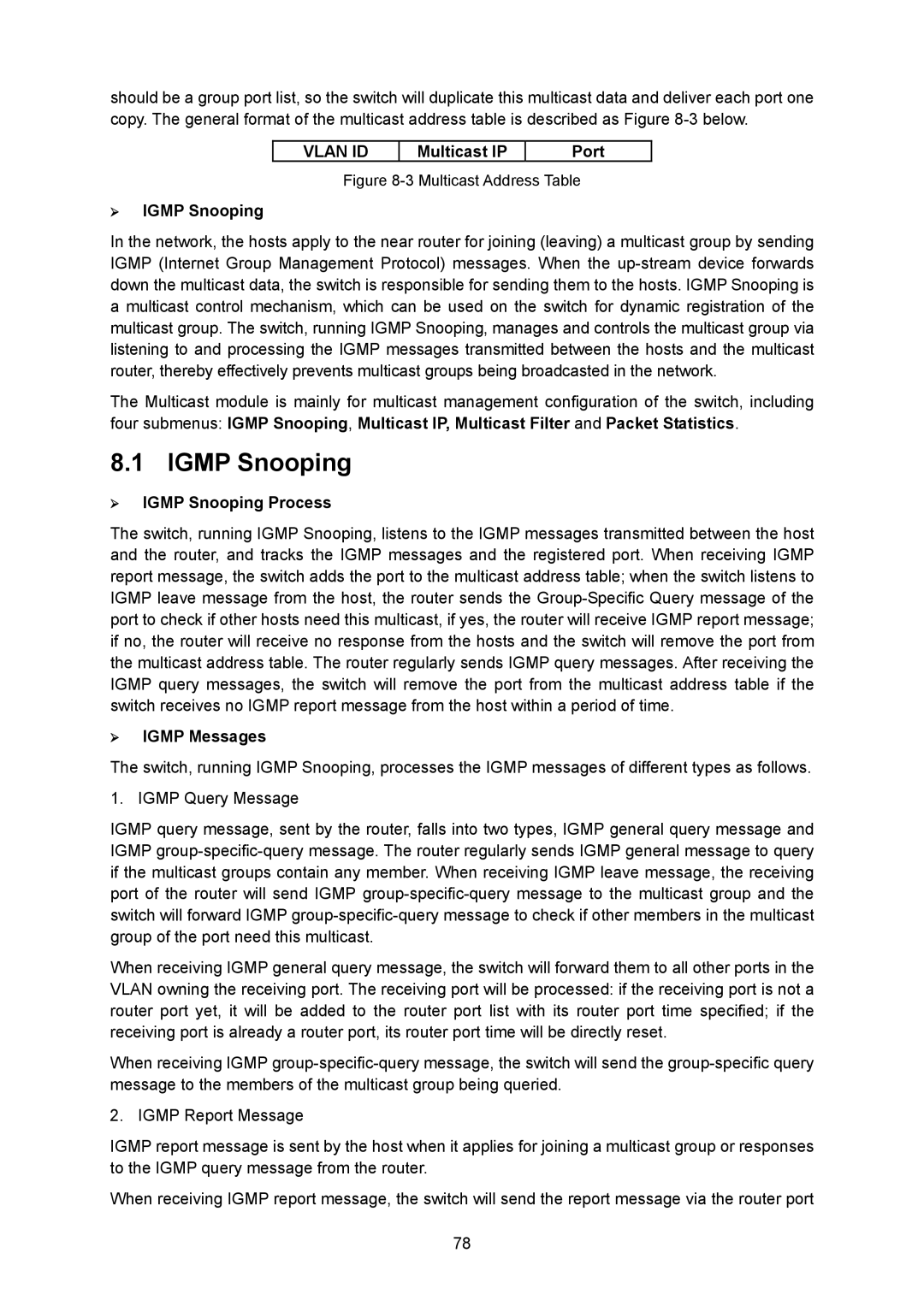 TP-Link TL-SG2008 manual Multicast IP Port, ¾ Igmp Snooping Process, ¾ Igmp Messages 