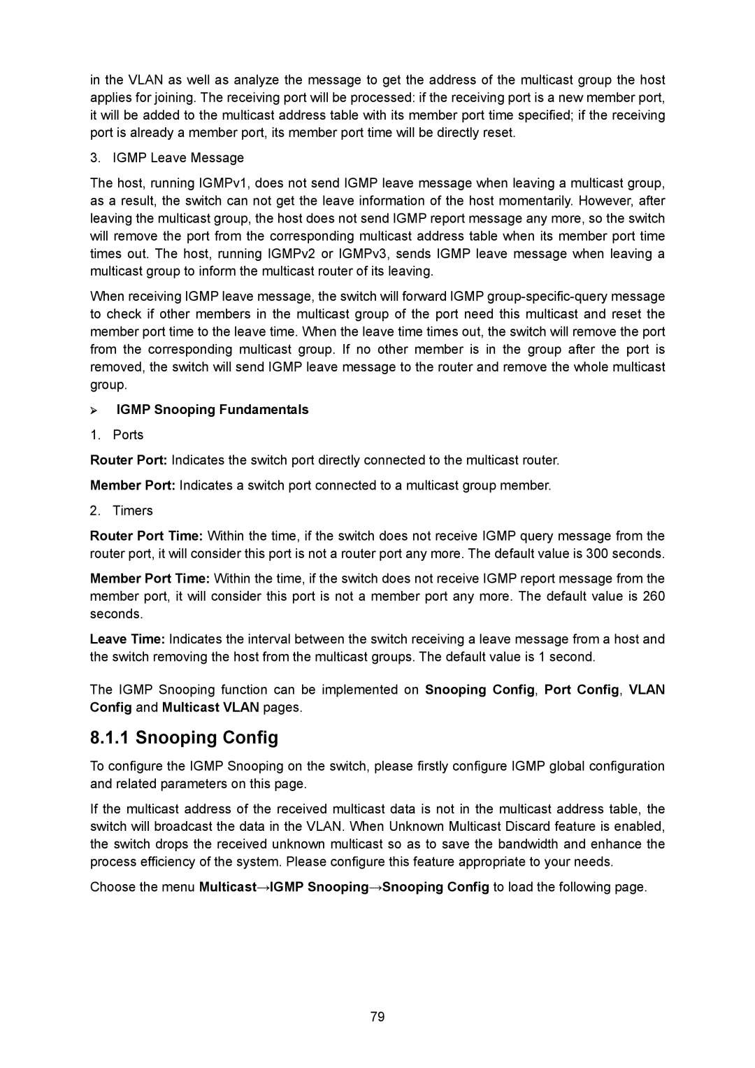 TP-Link TL-SG2008 manual Snooping Config, ¾ Igmp Snooping Fundamentals 