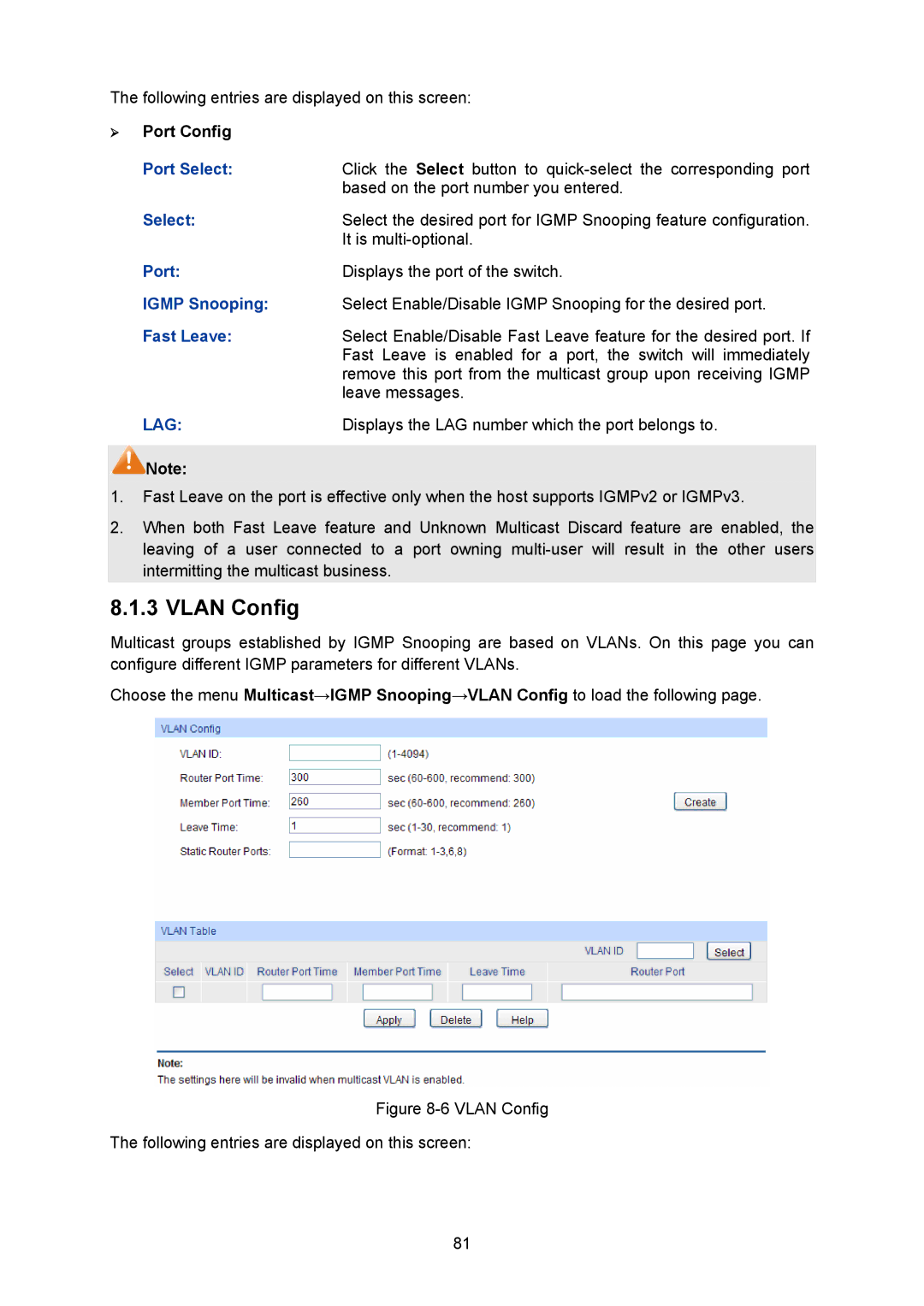 TP-Link TL-SG2008 manual Igmp Snooping, Fast Leave 