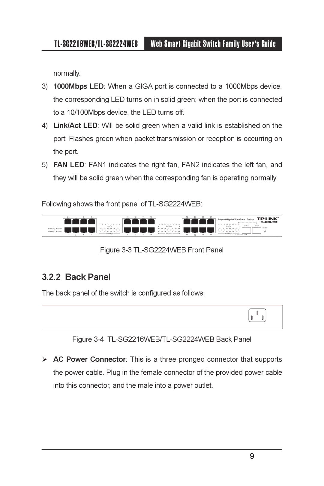 TP-Link TL-SG2216WEB, TL-SG2224WEB manual Back Panel, Back panel of the switch is configured as follows 