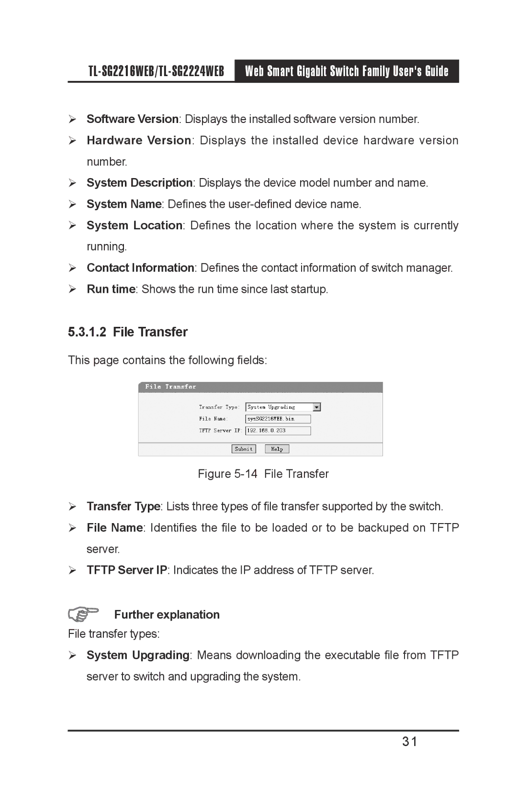 TP-Link TL-SG2216WEB, TL-SG2224WEB manual File Transfer, Further explanation 